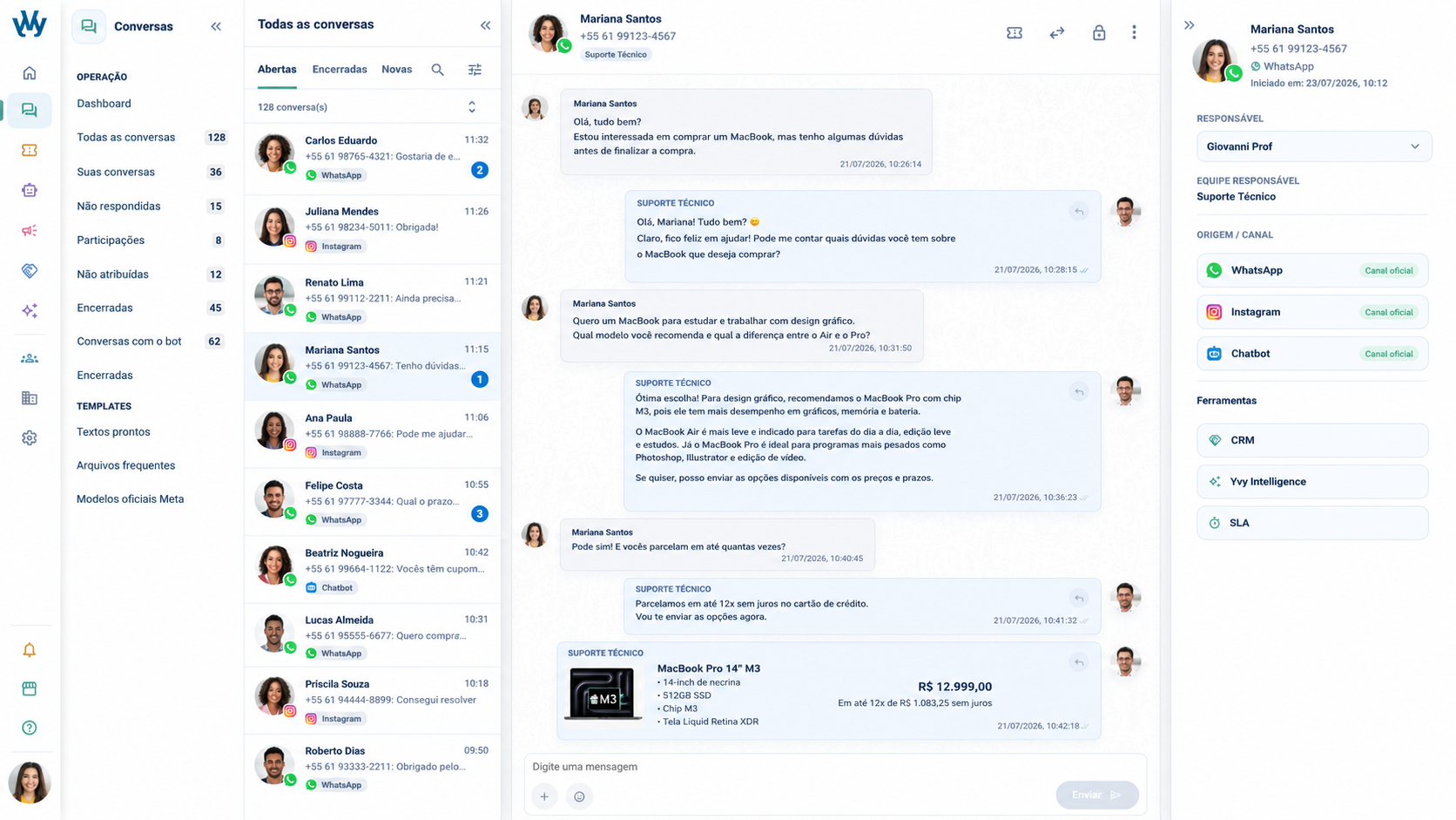 Tela do Yvy Desk demonstrando o módulo Chatbot